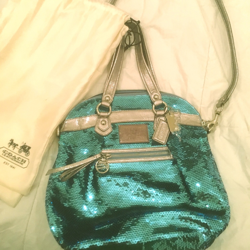 Coach Poppy Turquoise Blue Sequin Purse
